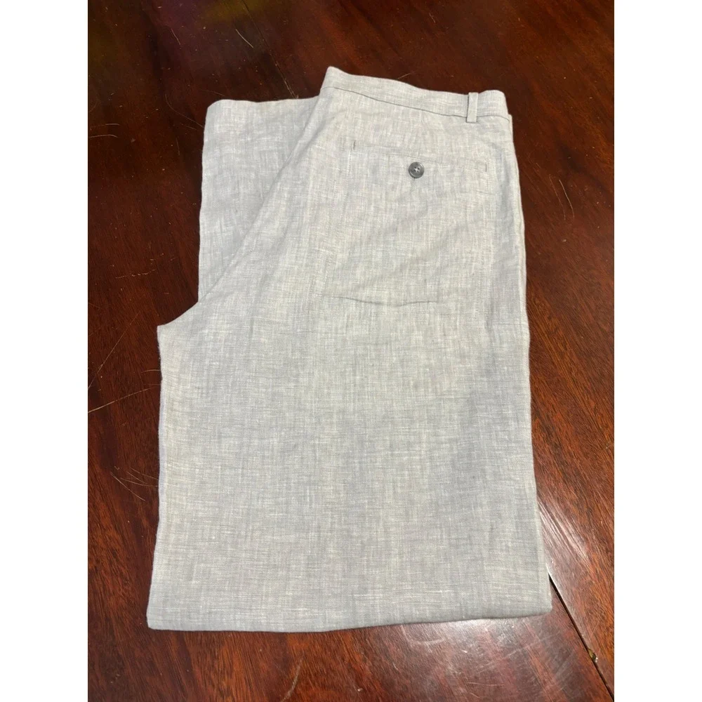 Murano Mens Linen Straight Leg Pants 30X30 Grey Flat Front Coastal Preppy Summer